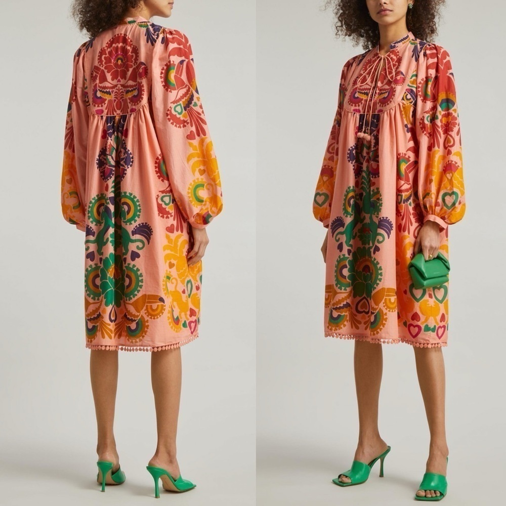 FARM RIO PEACH AMULET MIDI DRESS SIZE MEDIUM